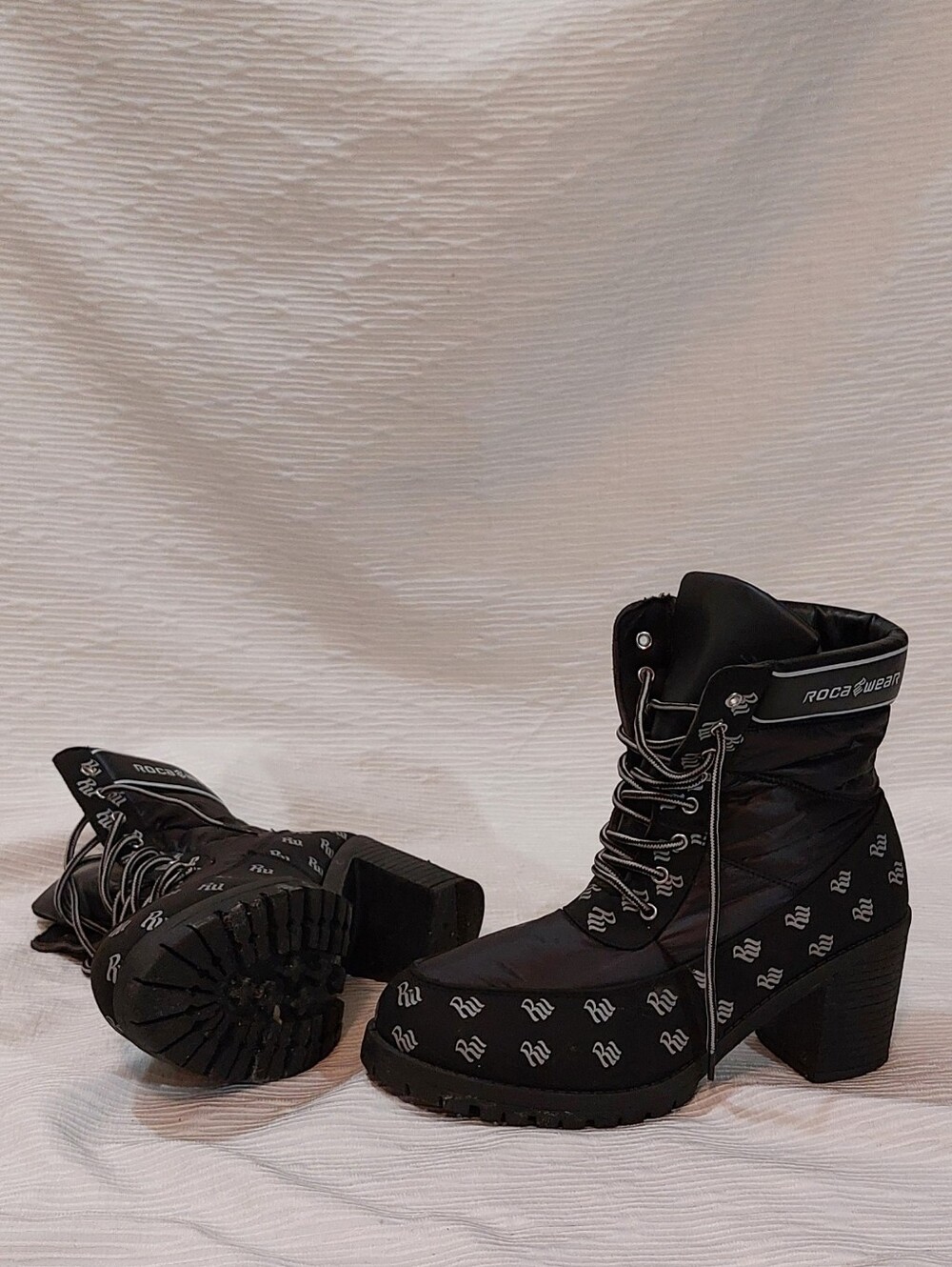 RocaWear Black Logo Lace-Up Heeled Ankle Boots